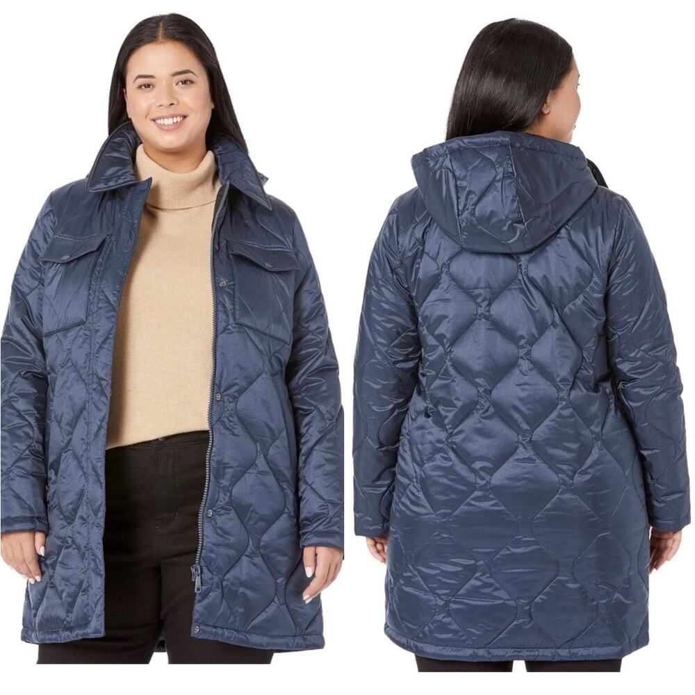 Calvin Klein Quilted Hooded Jacket Sz S Turquoise Blue Full Zip Mid Length Coat